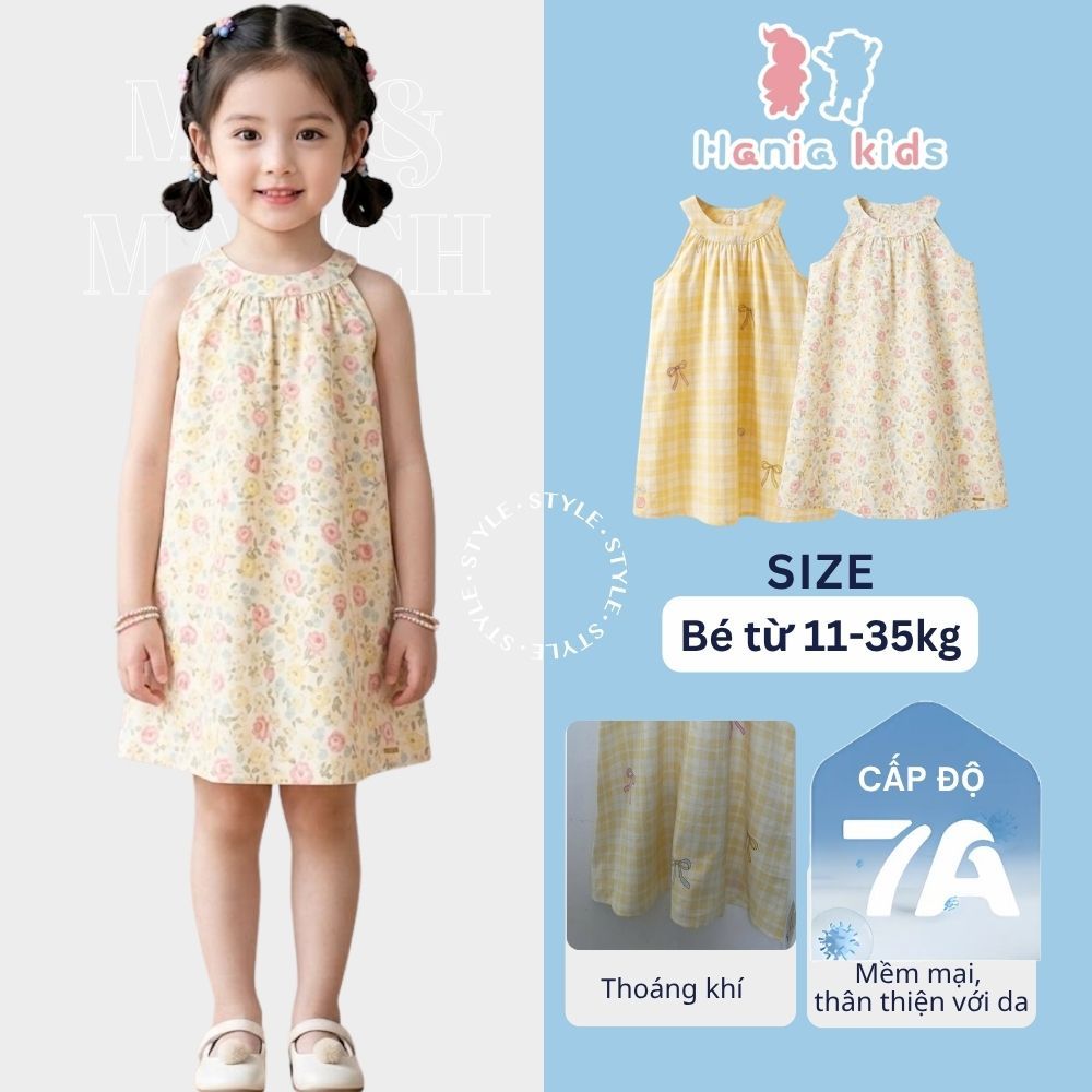 Váy Yếm Bé Gái, Váy Thiết Kế Cổ Yếm Họa Tiết Dễ Thương Chất Liệu Cotton Mềm Mại Mặc Hàng Ngày