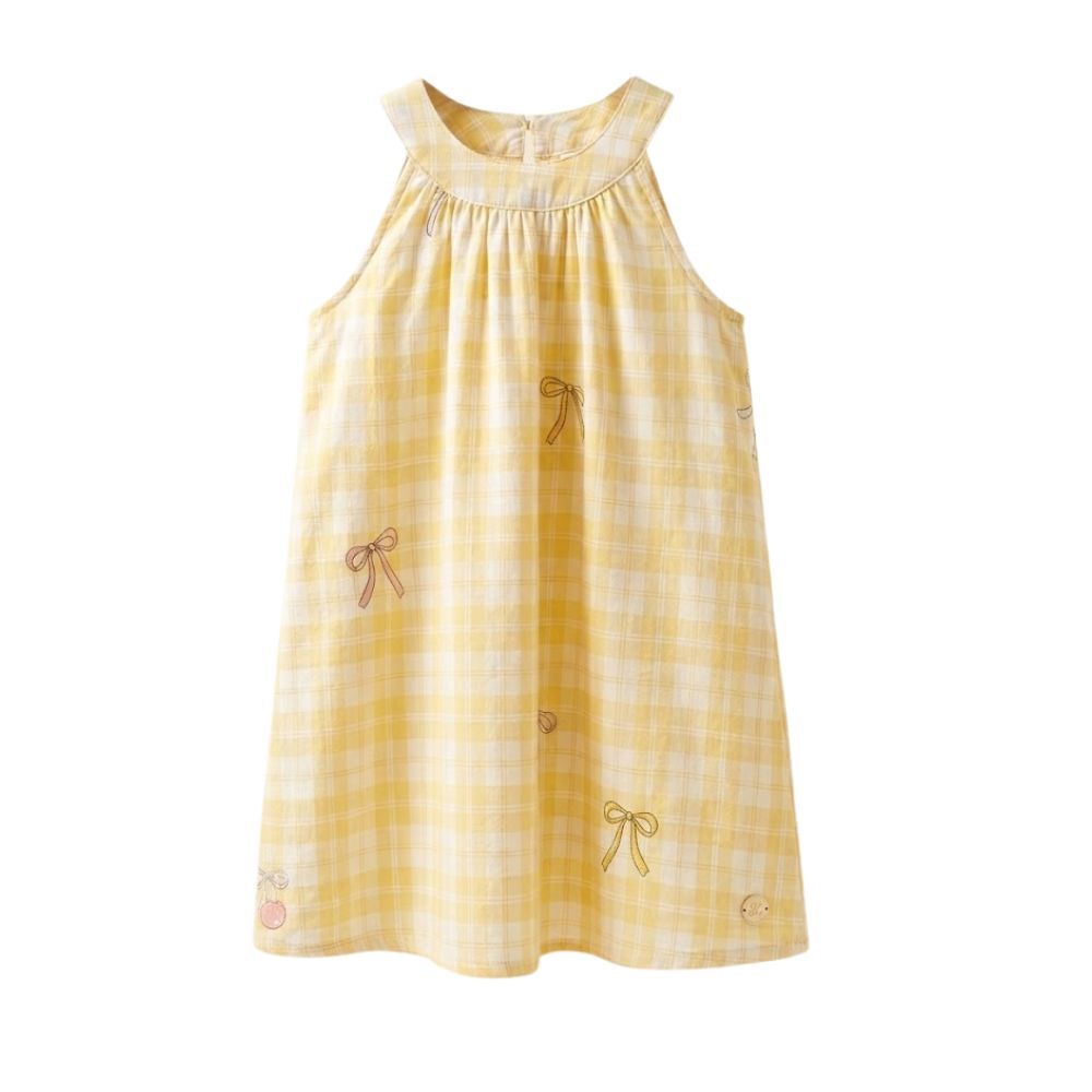 Váy Yếm Bé Gái, Váy Thiết Kế Cổ Yếm Họa Tiết Dễ Thương Chất Liệu Cotton Mềm Mại Mặc Hàng Ngày