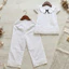 Bộ Quần Áo Bé Gái Cotton 100% Hàn Quốc Áo Cổ Sen Phối Nơ Đen Quần Dài Trắng, Set Bé Gái Hàn Quốc 2-10 Tuổi