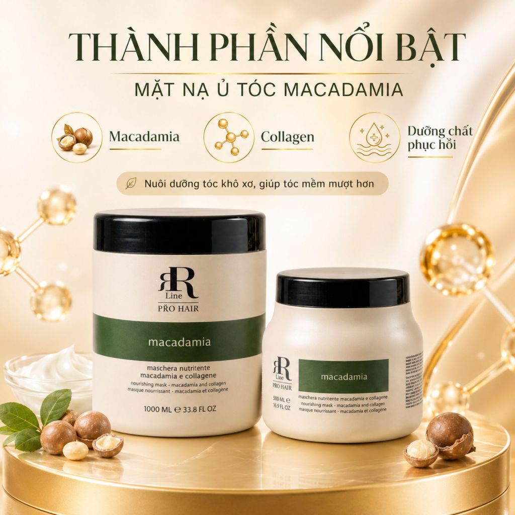 Kem Ủ Tóc RR Line Real Macadamia 1000ml | Macadamia Dưỡng Tóc Khô Xơ, Mềm Mượt Chuẩn Salon