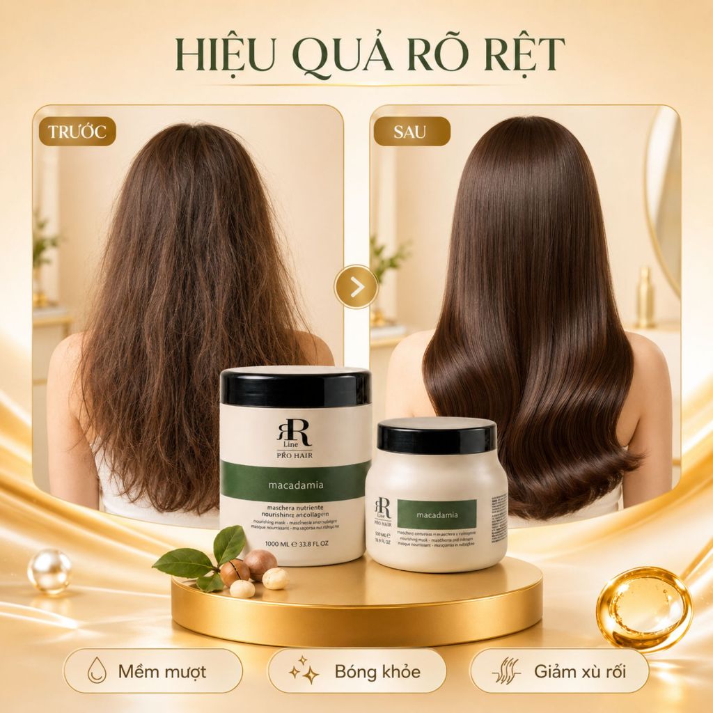 Kem Hấp Dầu Ủ Xả Tóc RR Line Real Macadamia 500ml - 1000ml Hỗ Trợ Phục Hồi Tóc Khô Xơ,Dưỡng Mềm Mượt