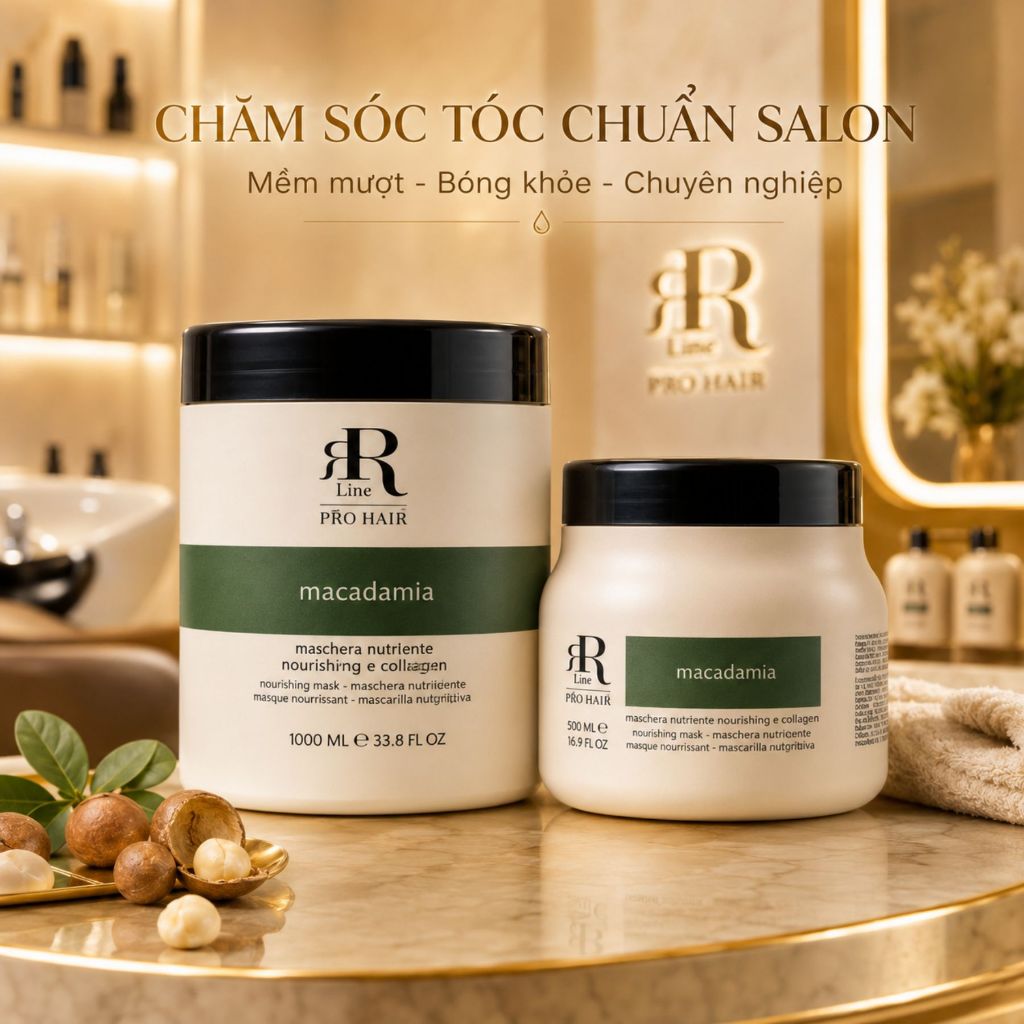 Kem Ủ Tóc RR Line Real Macadamia 1000ml | Macadamia Dưỡng Tóc Khô Xơ, Mềm Mượt Chuẩn Salon