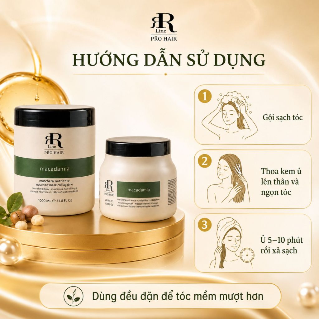Kem Hấp Dầu Ủ Xả Tóc RR Line Real Macadamia 500ml - 1000ml Hỗ Trợ Phục Hồi Tóc Khô Xơ,Dưỡng Mềm Mượt