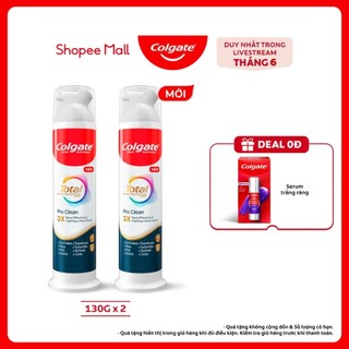 [LS] Bộ 2 kem đánh răng Colgate vòi nhấn thông minh Total Pro Clean, khóa chân không hạn chế tiếp xúc vi khuẩn 130g/ống