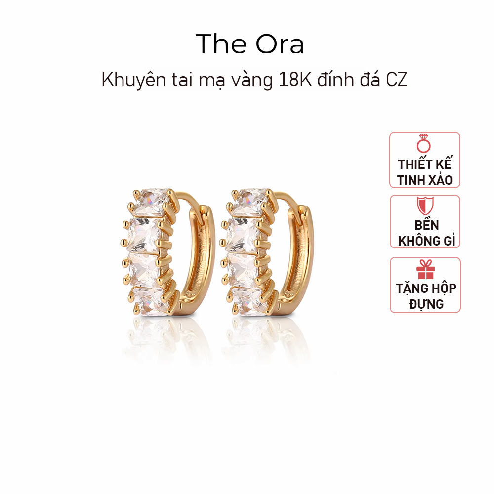 Khuyên tai mạ vàng 18K đính đá CZ, thiết kế tinh xảo, thanh lịch - Ora HD001