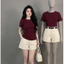 Áo Thun Nữ Chấm Bi Nhún Eo Ôm Dáng Co Giãn Chất Borip Big Size 55-90Kg AT9135 Diệu Trang Fashion