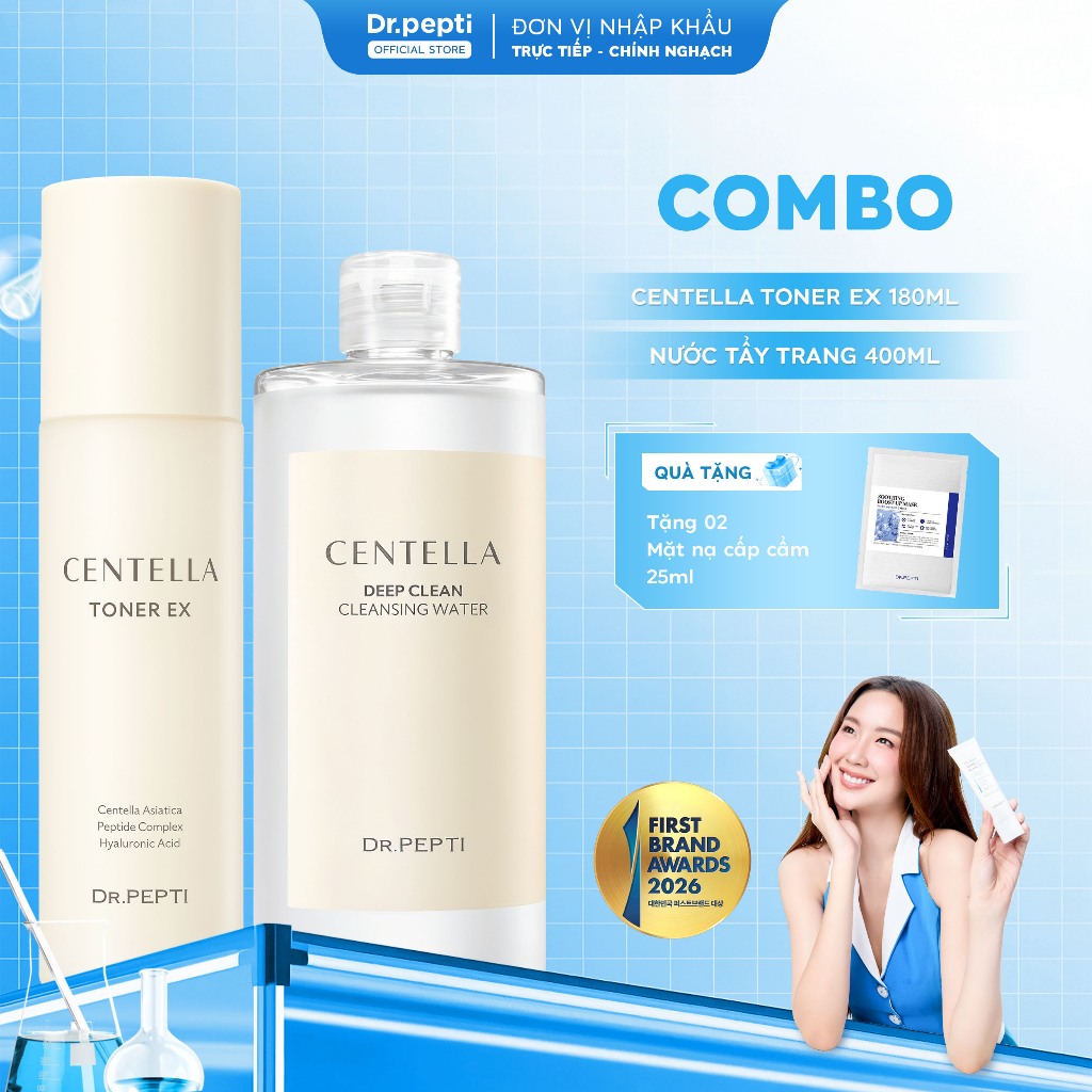 [CHÍNH HÃNG] Combo Nước Hoa Hồng Dr.Pepti Centella Toner EX 180ml và Tẩy trang Centella 400ml CB25