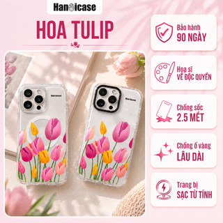 Ốp Lưng iPhone 12 13 14 15 16 17 Chống Sốc Và Ố Vàng Trong Suốt In Hình Hoa Tulip Cho Nữ