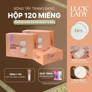 Bông tẩy trang Luck Lady dạng hộp 120 miếng, kích thước bông 58mm, mềm mịn, làm sạch da, an toàn cho da,skincare làm đẹp