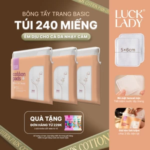 Combo 3 túi bông tẩy trang Luck Lady dạng túi rút 240 miếng mềm mịn, làm sạch da, an toàn cho da, skincare làm đẹp da
