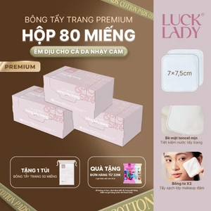 Bông tẩy trang Luck Lady cao cấp dạng hộp giấy 80 miếng/hộp, kích thước bông 7x7,5cm,mềm mịn, làm sạch da,an toàn cho da
