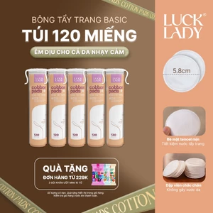Combo 5 túi bông tẩy trang Luck Lady dạng túi rút 120 miếng, kích thước bông 58mm, mềm mịn, làm sạch da, an toàn cho da