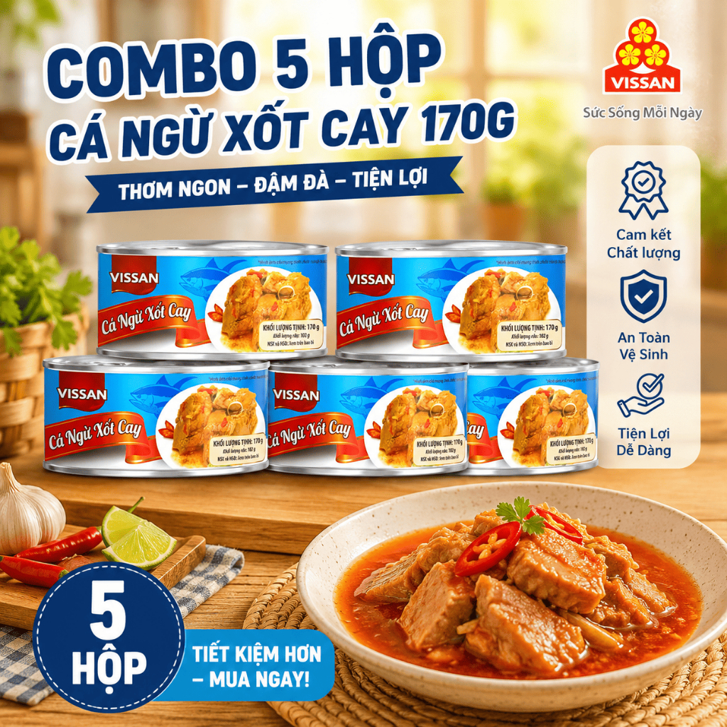 [ COMBO 5 HỘP ] Cá Ngừ Xốt Cay Vissan 170g Chính Hãng Date 2028, HSD 36 Tháng, Ăn Liền Tiện Lợi