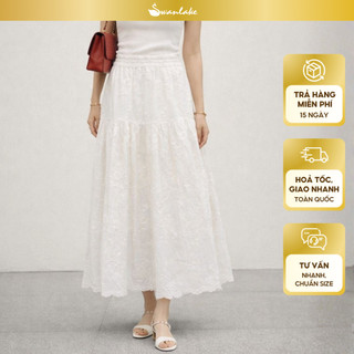 SWANLAKE | Chân Váy Nữ Maxi Dài Dáng Phồng Xoè Basic Vải Cotton Thêu Hoa Viền Ren Hai Lớp V12471