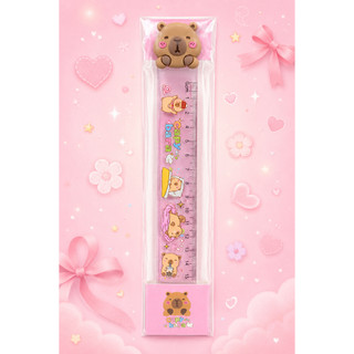 Thước kẻ Capybara 15cm dễ thương kèm topper 3D dụng cụ học tập văn phòng phẩm cute
