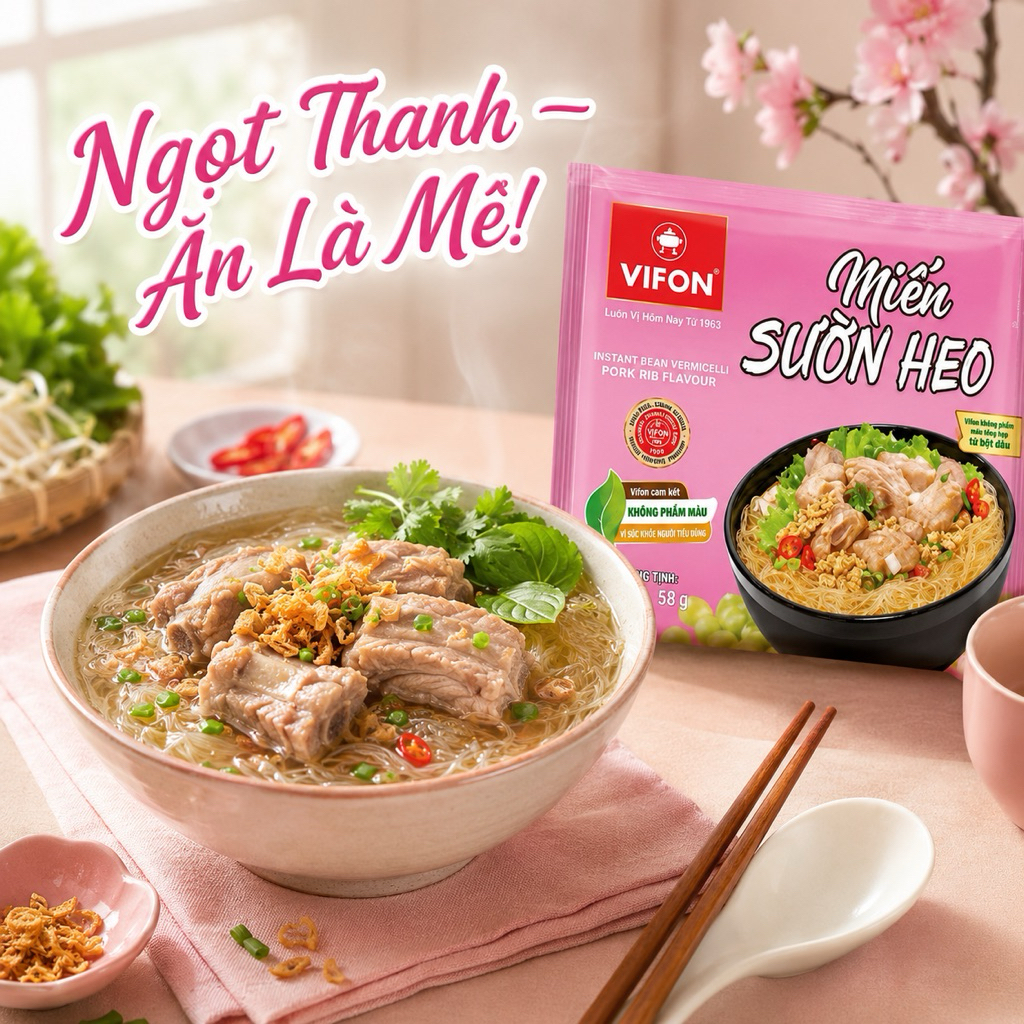 Bộ 3 Miến Ăn Liền Vifon Siêu Ngon Thùng 24 Gói - Nước Dùng Thanh Ngọt, Miến Dai Thơm