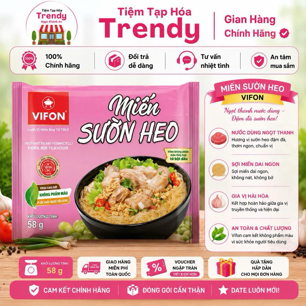 Bộ 3 Miến Ăn Liền Vifon Siêu Ngon Thùng 24 Gói - Nước Dùng Thanh Ngọt, Miến Dai Thơm