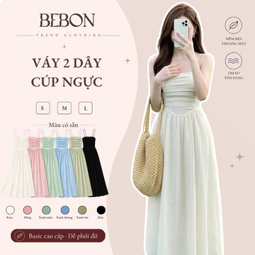 Váy cúp ngực, Đầm 2 dây cúp ngực chất đũi gân bèo Lou dress, Váy 2 dây bánh bèo cực xinh, Đầm 2 dây nữ chất đũi - V458