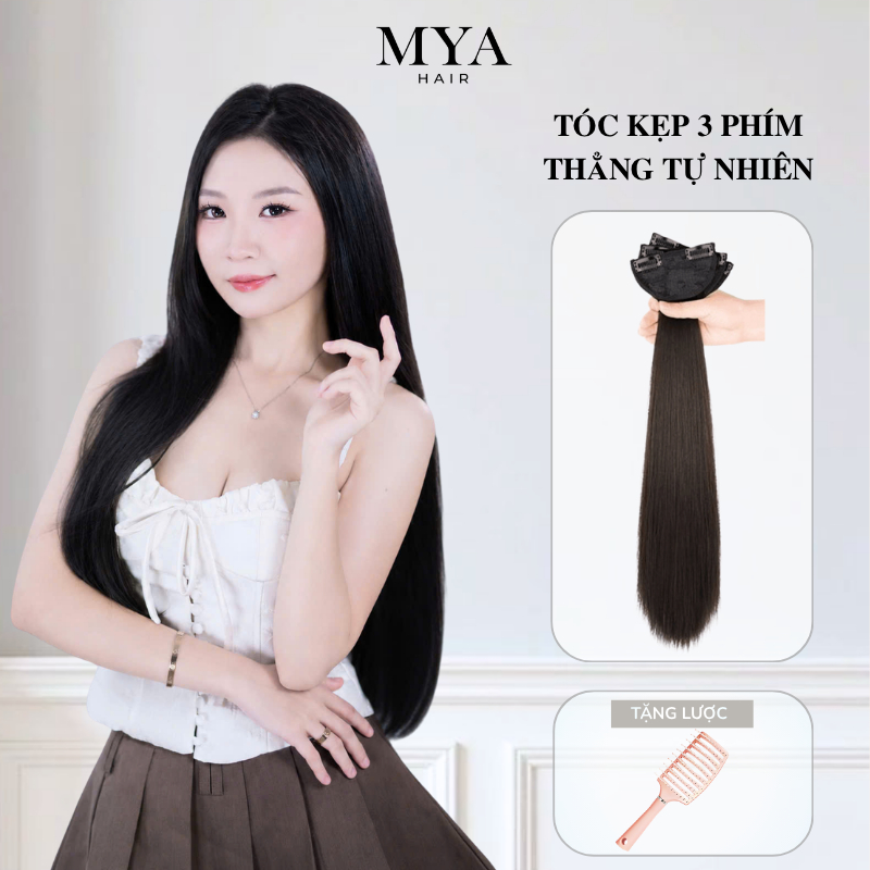 Bộ Tóc Kep 3 Phím MYA Thẳng 50 - 60cm, Tăng Độ Dày Tóc, Thoáng Khí, Nhẹ Đầu, Chụp Ảnh Kỷ Yếu