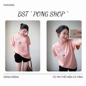 Áo Thun Nữ PONG oversized ,Cổ Tròn,In Chữ,Chất Cotton(Áo hồng dâu)CP_23040