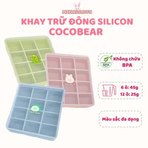Khay trữ đông Cocobear 6 ô và 12 ô, Khay trữ đông đồ ăn dặm cho bé nắp trong suốt dễ nhìn silicon