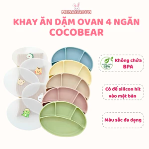 Khay Ăn Dặm Cocobear Chất Liệu Silicon Dày Dặn Kèm Nắp Đậy Trong Suốt , Khay Ăn Dặm Có Đế Hít Chống Trơn Trượt