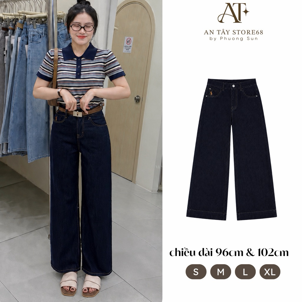 Quần Jean Suông Nữ AN TÂY Thêu Ngựa VẢI JEAN MỀM QC  Dài 96/102cm #8682-8685 SMLXL