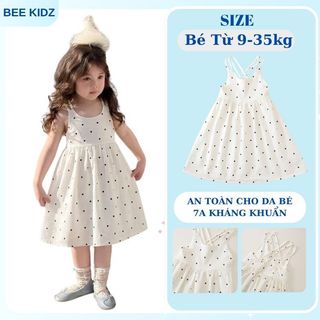 Váy Cho Bé Gái, Váy Đan Dây Hở Lưng Cho Bé Họa Tiết Chấm Bi Chất Liệu Cotton Thoáng Mát
