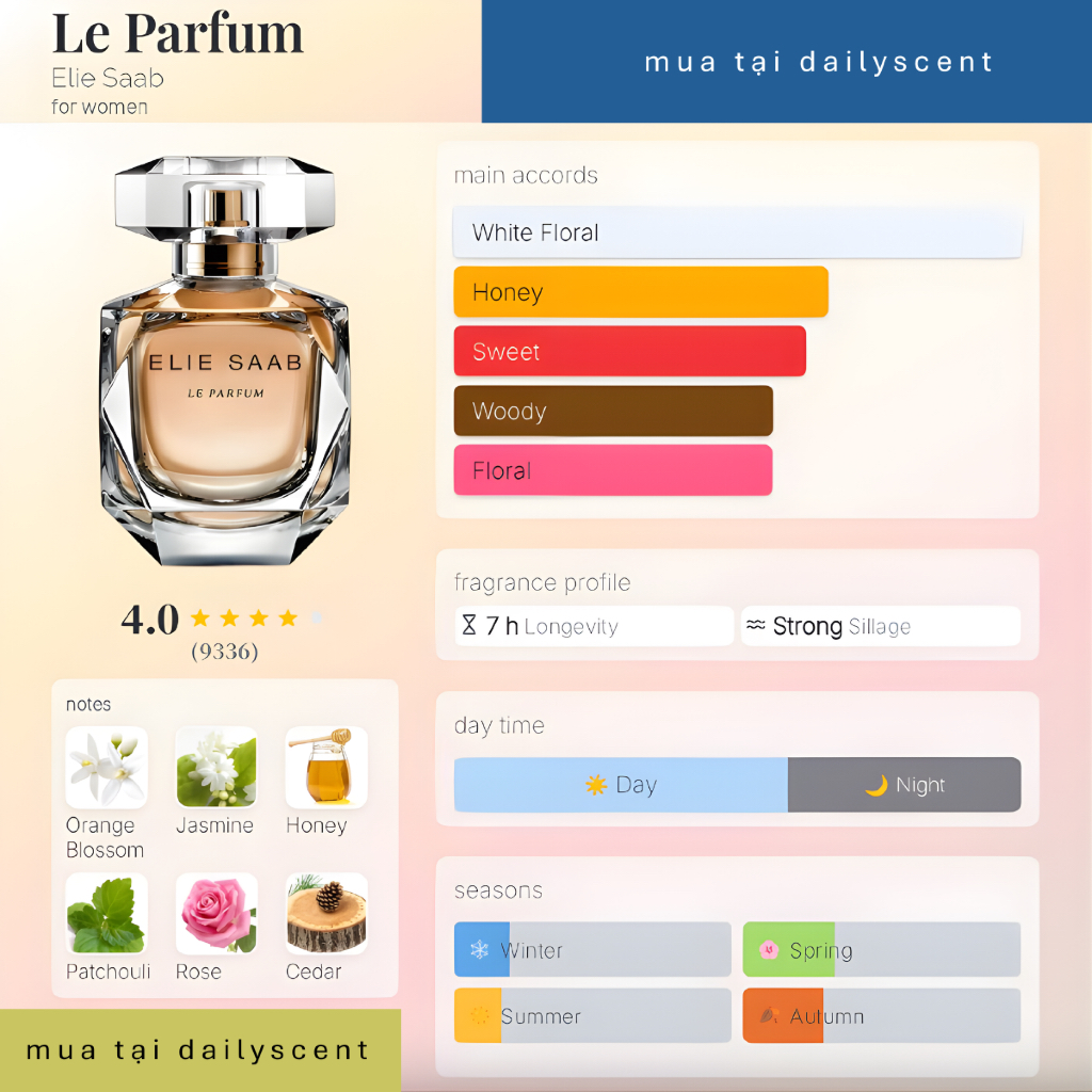 Nước hoa Elie Saab Le Parfum EDP 90ml| Nước hoa nữ| Nước hoa mùi ngọt dịu| Nước hoa nữ trẻ trung| Dailyscent