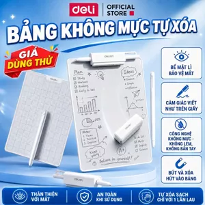 Bảng Tự Xóa Không Mực Deli - Bảng Trơn/ Ô Ly Màn Hình Nhám Kèm Bút Ngòi 0.65mm Viết Như Paperlike, Bảo Vệ Mắt