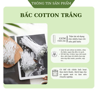 [SIÊU RẺ] Combo 100G Bấc Cotton TATAMI Dài 12cm Kèm Đế Cháy Đều Không Khói Làm Nến Thơm Handmade