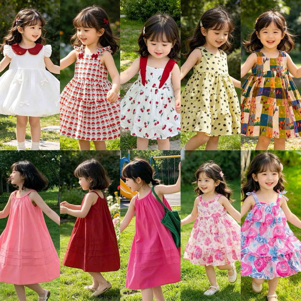Váy 2 Dây Váy Bé Gái Mặc Hè Mina Siêu Xinh Nhiều Mẫu Đầm Hè Thoáng Mát Size 2-11Y