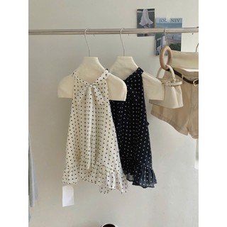 Áo Voan Cổ Yếm Chấm Bi Buộc Nơ Breeze Halter Dáng Babydoll Xòe Gấu Bèo Mặc Đi Biển Cakecat