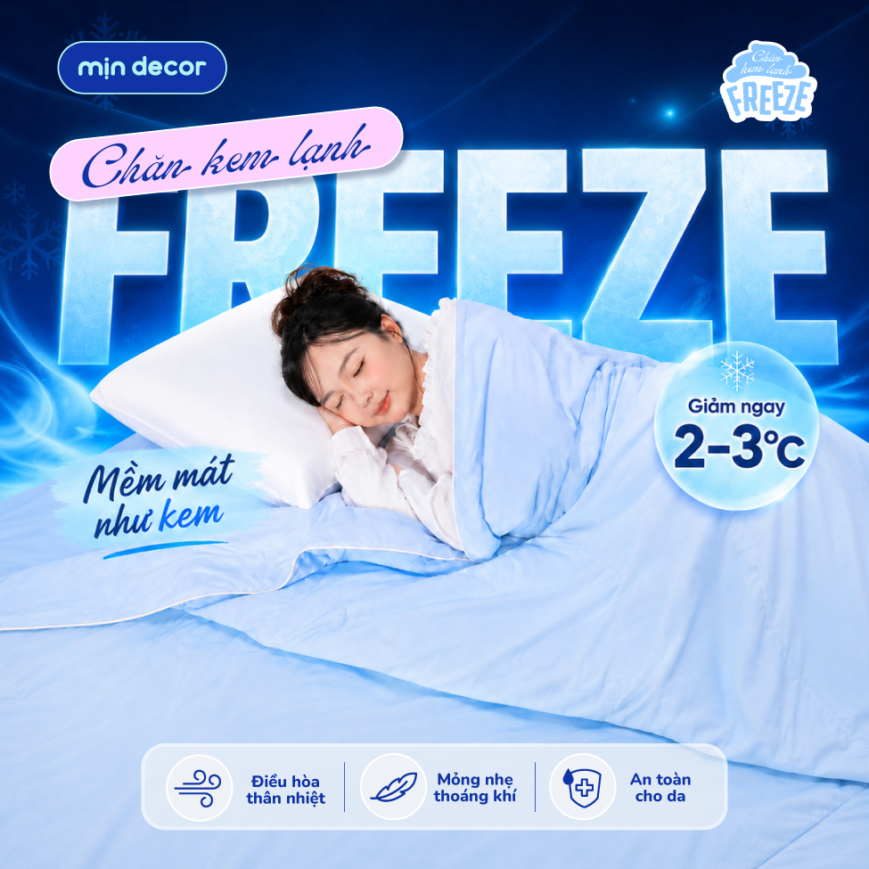 [HOẢ TỐC] Chăn Kem Lạnh Freeze Mịn Decor, Chăn Mùa Hè Mát Lạnh, Mỏng Nhẹ, Kích Thước 2mx2m2