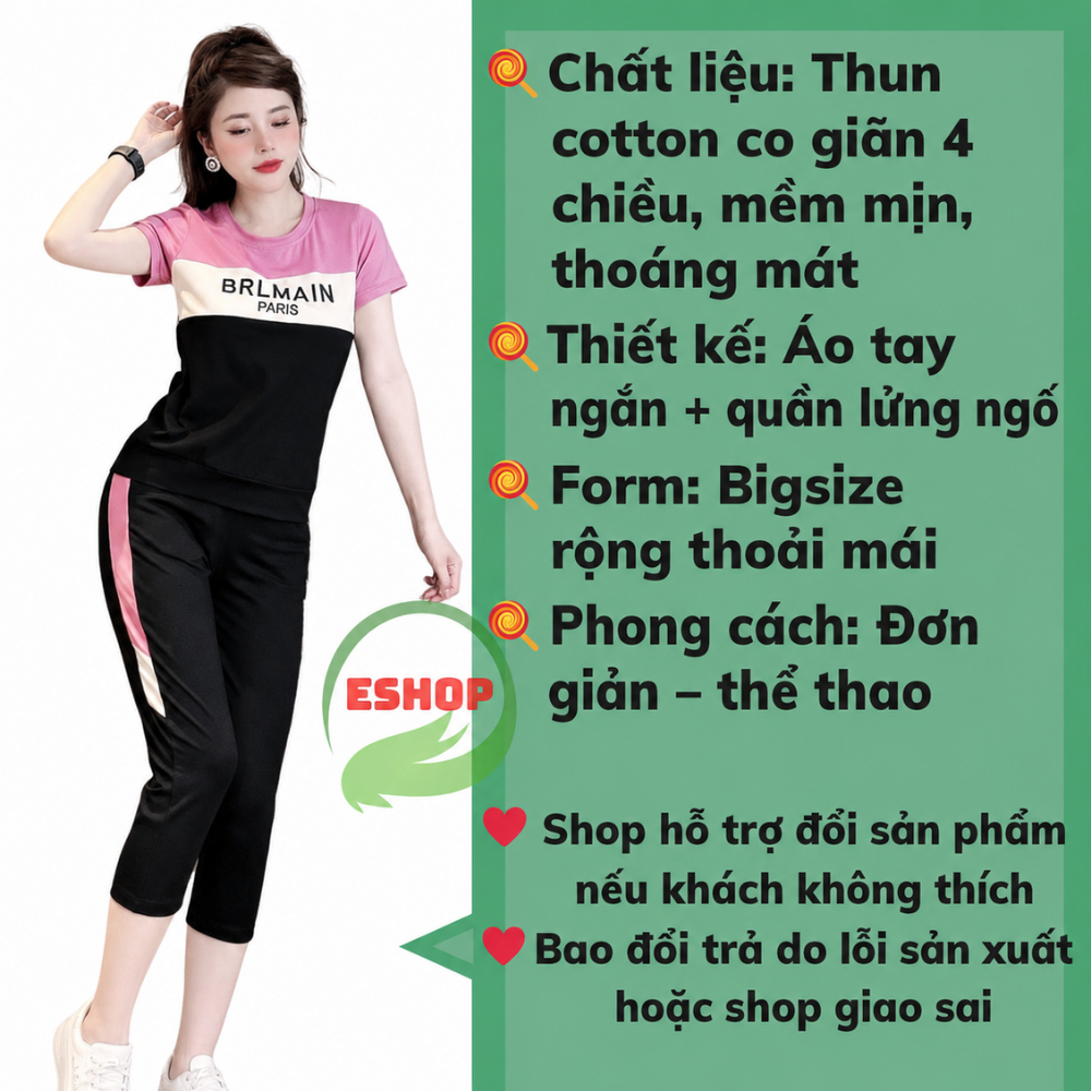 Đồ Bộ Mặc Nhà Nữ Bigsize Thun Cotton Set Ngố Quần Lửng Đẹp, Sang Chảnh Đi Chơi Trung Niên ESHOP AD16
