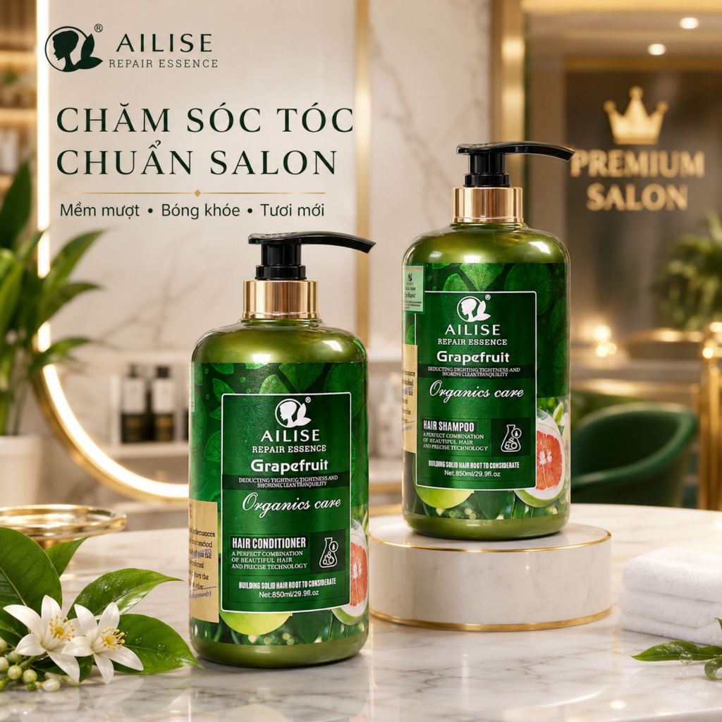 Combo Gội Xả Tinh Chất Bưởi AILISE 800ml | Tóc Mềm Mượt, Bóng Khỏe, Giảm Rụng, Hỗ Trợ Mọc Tóc