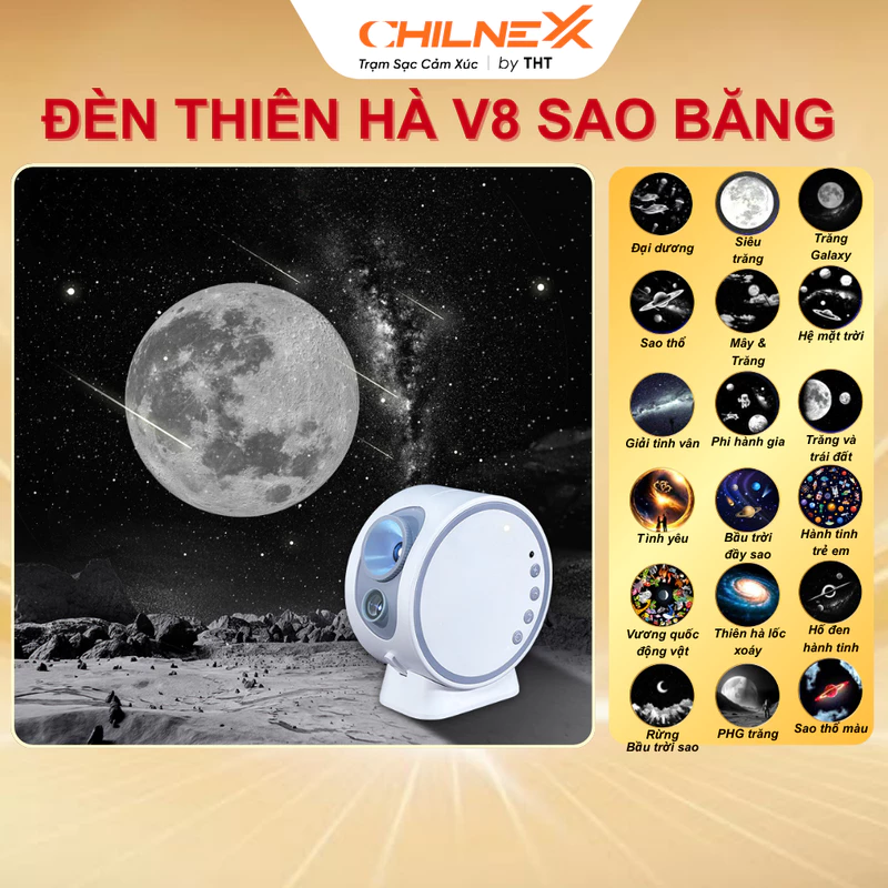 Đèn chiếu sao thiên hà V8 hiệu ứng sao băng CHILNEXX đèn vũ trụ galaxy trang trí phòng ngủ có loa bluetooth làm quà tặng — ảnh 1