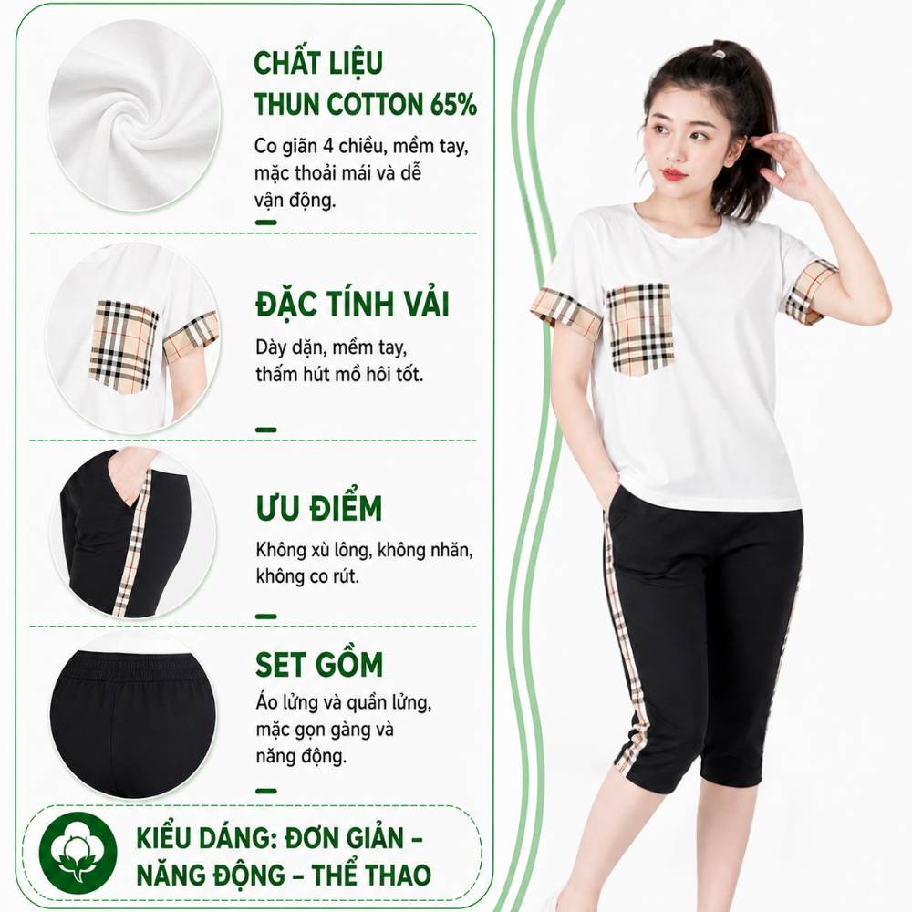 Đồ Bộ Ngủ Nữ Trung Niên Bigsize 43-85kg Thun Cotton ESHOP AD17 Quần Lửng Mặc Nhà, Đi Chơi Mùa Hè