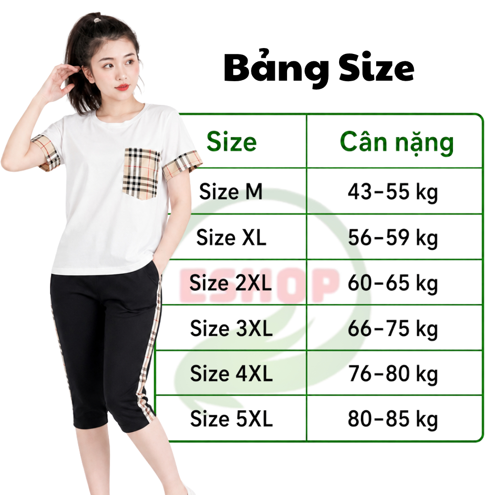 Đồ Bộ Ngủ Nữ Trung Niên Bigsize 43-85kg Thun Cotton ESHOP AD17 Quần Lửng Mặc Nhà, Đi Chơi Mùa Hè