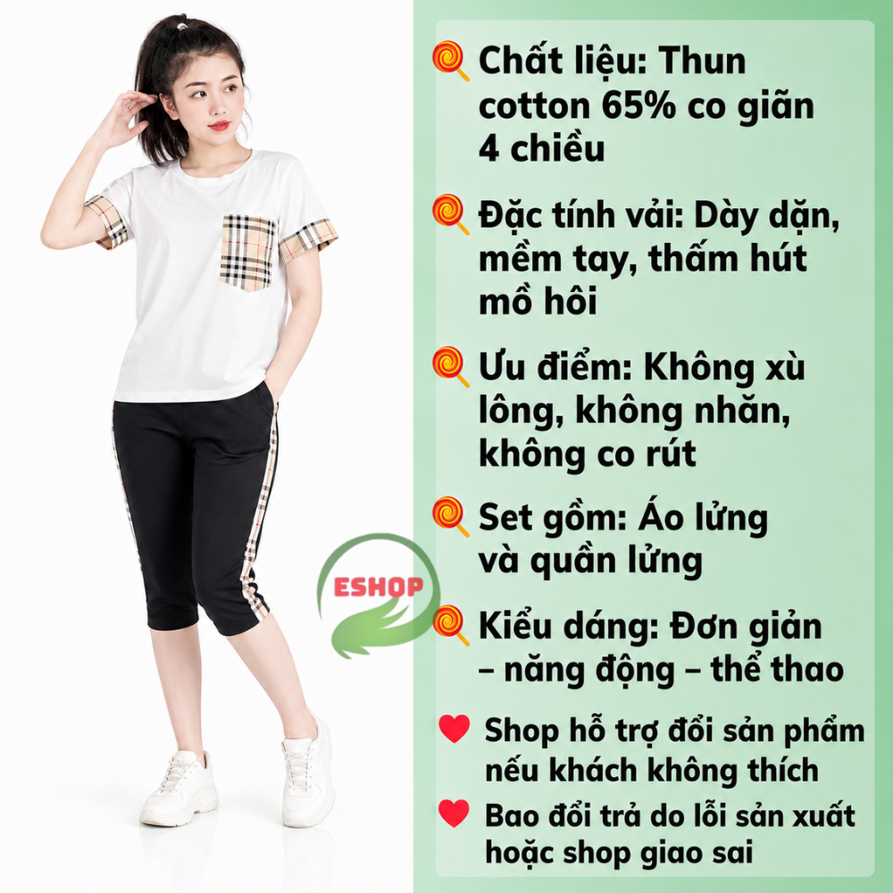 Đồ Bộ Ngủ Nữ Trung Niên Bigsize 43-85kg Thun Cotton ESHOP AD17 Quần Lửng Mặc Nhà, Đi Chơi Mùa Hè