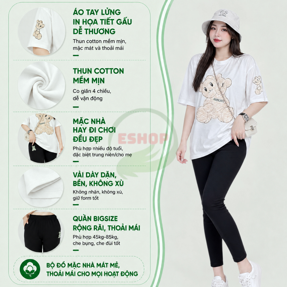 Set Đồ Bộ Nữ Bigsize 45-85Kg ESHOP Mặc Nhà Dễ Thương - Set Đồ Bộ Xinh Đi Chơi Trung Niên Cho Mẹ D5S9