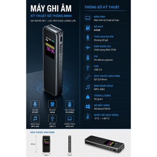 Máy ghi âm chuyên dụng HP XXJ1 64GB lọc âm chống nhiễu cao cấp, máy ghi âm mini bỏ túi loa ngoài màn hình LCD 2026 1