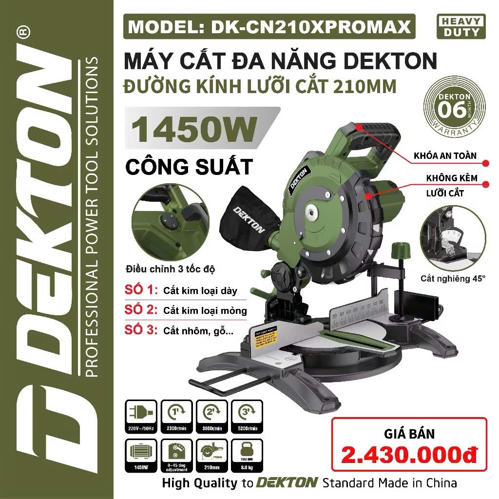 Máy Cắt Đa Năng 3 Tốc Độ Cắt DEKTON DK-CN210XPROMAX / Công Suất 1450W / Cắt Nghiêng 45 Độ ( không kèm lưỡi)