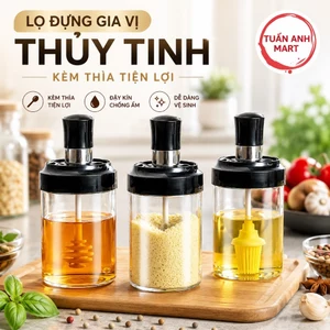 Combo 3 Lọ đựng gia vị - hũ đựng gia vị thủy tinh kèm thìa cao cấp