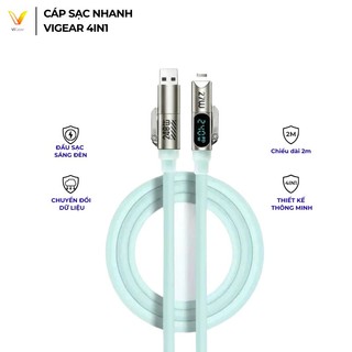 Cáp Sạc Nhanh 4in1 Công Suất 240W Chiều Dài 1.8m Dù bọc Silicon – Màn Hình LED Hiển Thị Công Suất – Dây Sạc Đa Năng CS10
