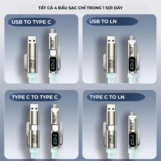 Cáp Sạc Nhanh 4in1 Công Suất 240W Chiều Dài 1.8m Dù bọc Silicon – Màn Hình LED Hiển Thị Công Suất – Dây Sạc Đa Năng CS10