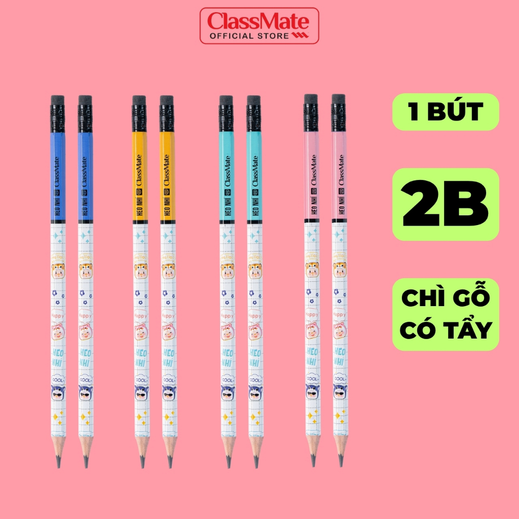 Bút Chì Heo Nhí CLASSMATE Bút Chì 2B, Chì Gỗ Có Tẩy, Nét Bút Mịn, Ăn Giấy, Bé Tập Viết, Nhạy Máy Chấm Thi CL-PC317