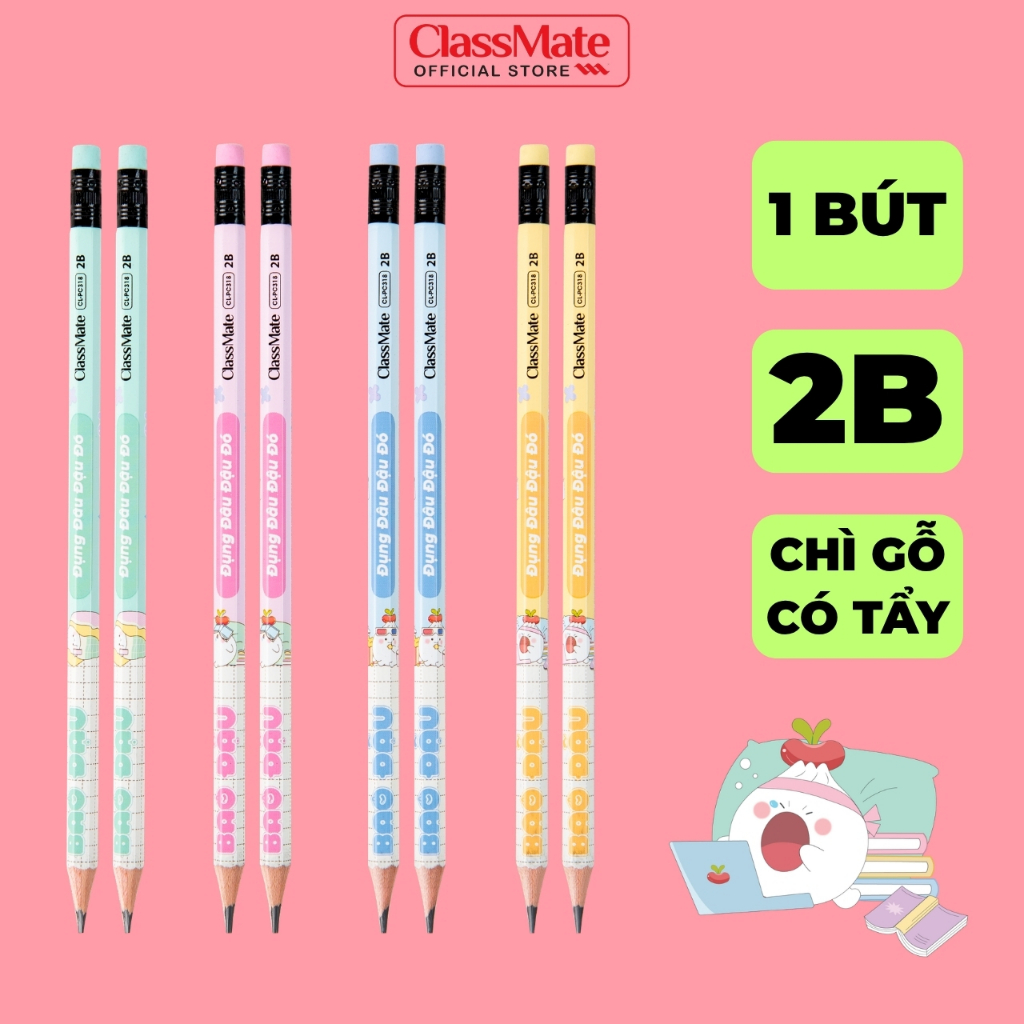 Bút Chì Bao Đậu Classmate Bút Chì 2B Thân Gỗ Có Tẩy, Chì Mịn Ăn Giấy, Bé Tập Viết Tô Trắc Nghiệm Nhạy Máy Chấm Thi PC318