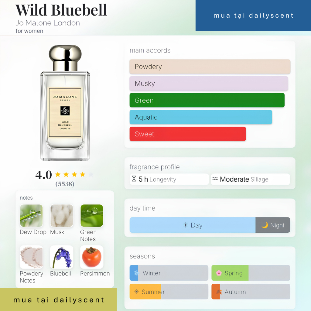 Nước hoa Wild Bluebell JML 100ml EDC| Nước hoa mùi xạ phấn | Nước hoa Unisex | Nước hoa mùa hè | Nước hoa chính hãng