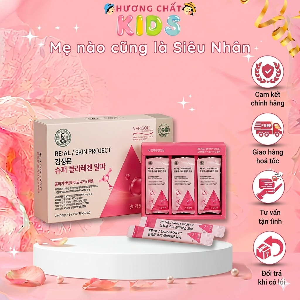 SUPER COLLAGEN ALPHA 90 Gói  Collagen Peptide VERISOL Đức, Hỗ Trợ Đẹp Da, Tăng Độ Đàn Hồi, Dưỡng Ẩm
